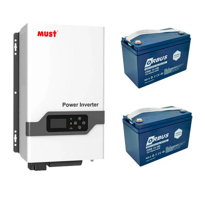 Комплект инвертора  Must PV18-3224VPM та два аккумулятора ORBUS CG12100 GEL(газ котел + телевізор + холодильник+ роутер до 12 годин роботи)
