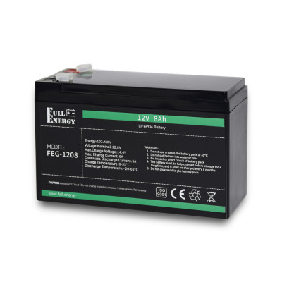 Аккумулятор LiFePO4 (литий железо фосфатный) 12В 8А·ч Full Energy FEG-128