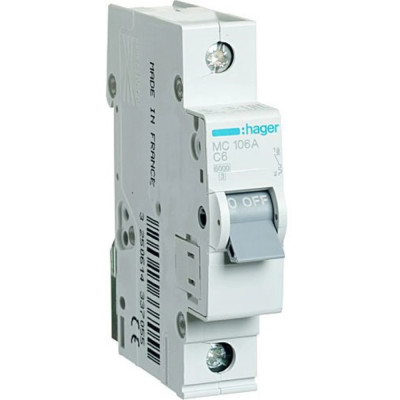 Автоматичний вимикач Hager MC106A 6А, 1п, С, 6 кА